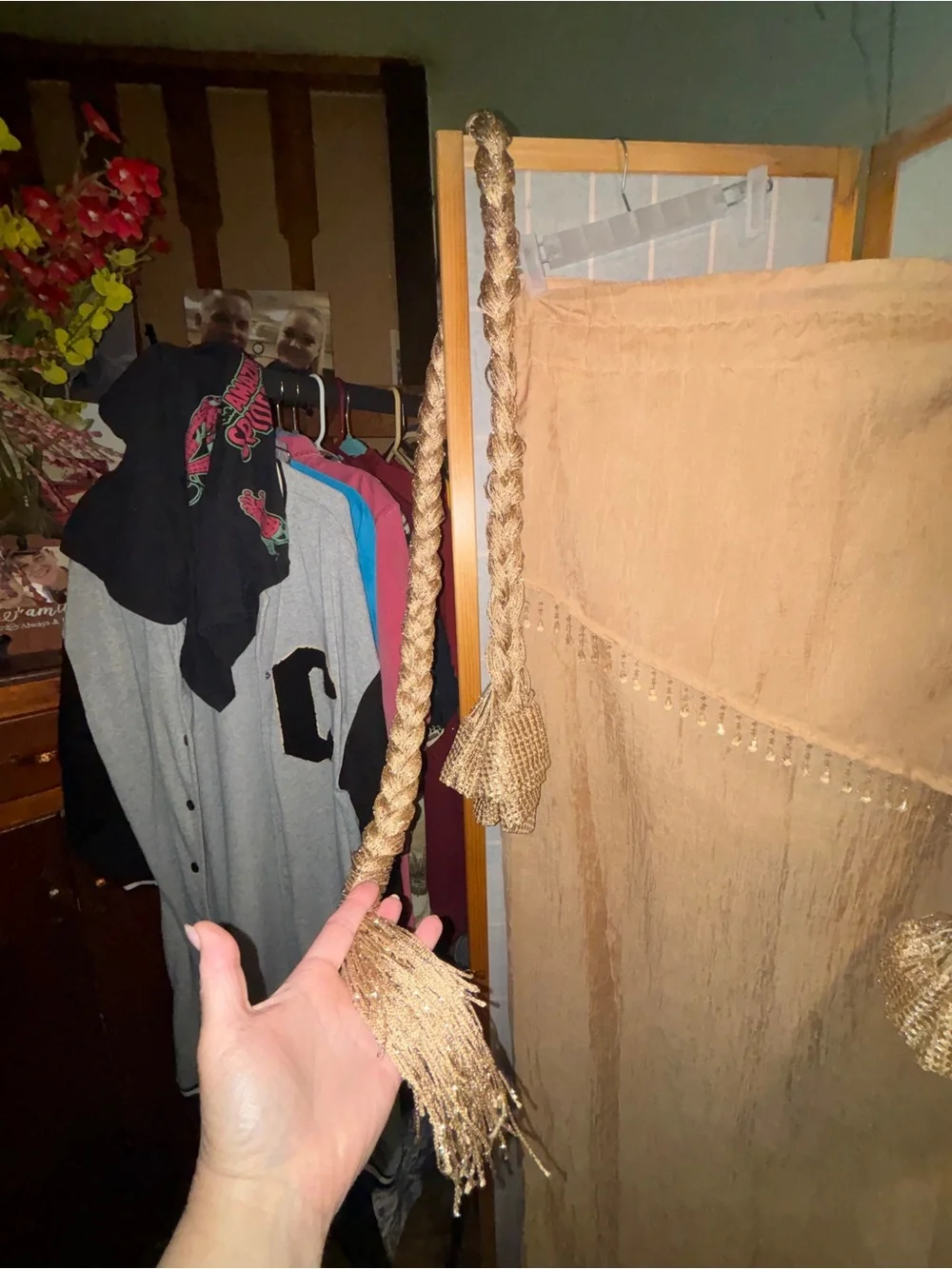 Curtains or shower curtain with tie backs